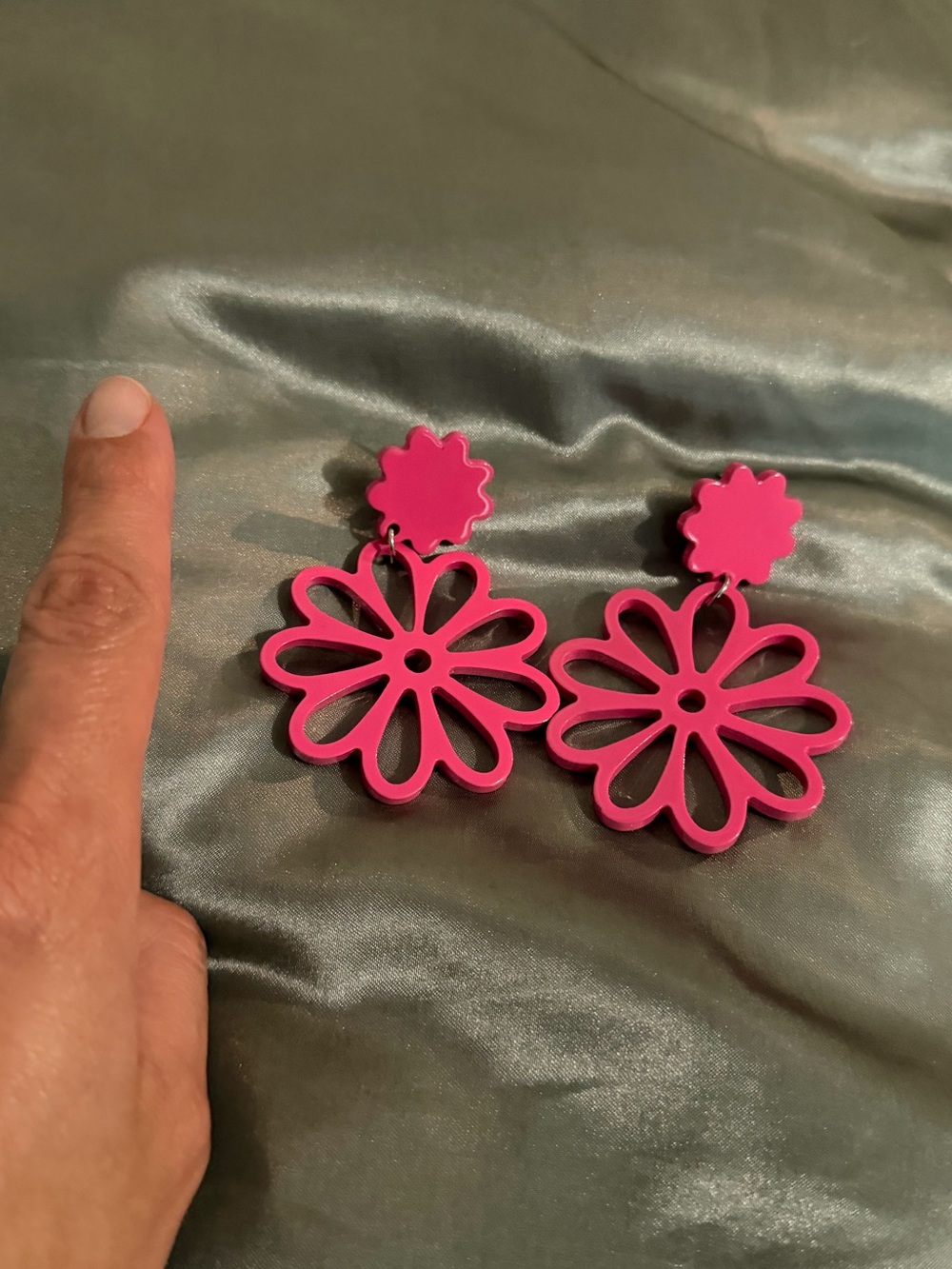 Bold Pink Floral Drop Earrings - Women Jewelry